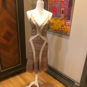 Orange stripe strapless dress
